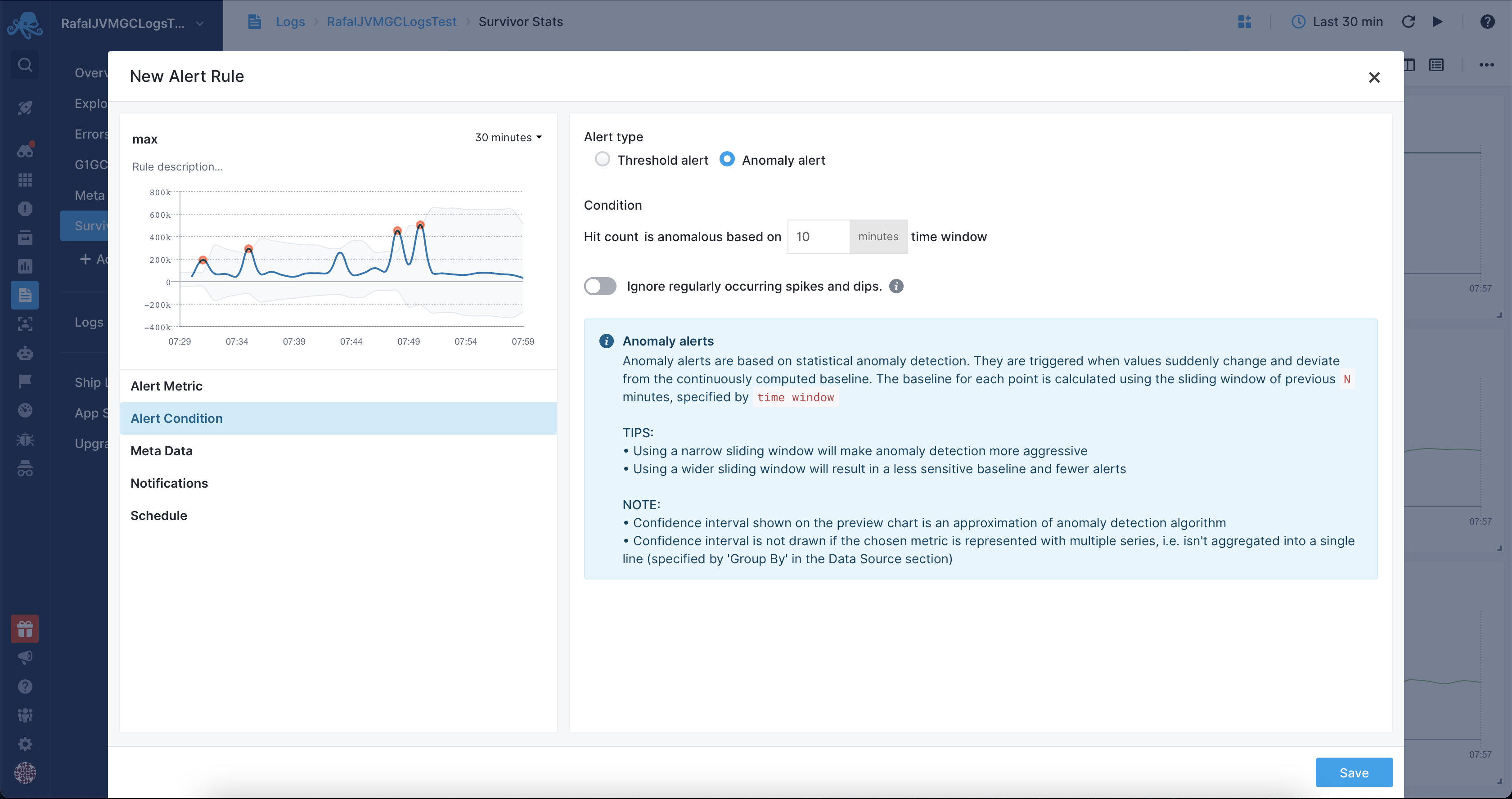 JVM Logs Alerts Creation