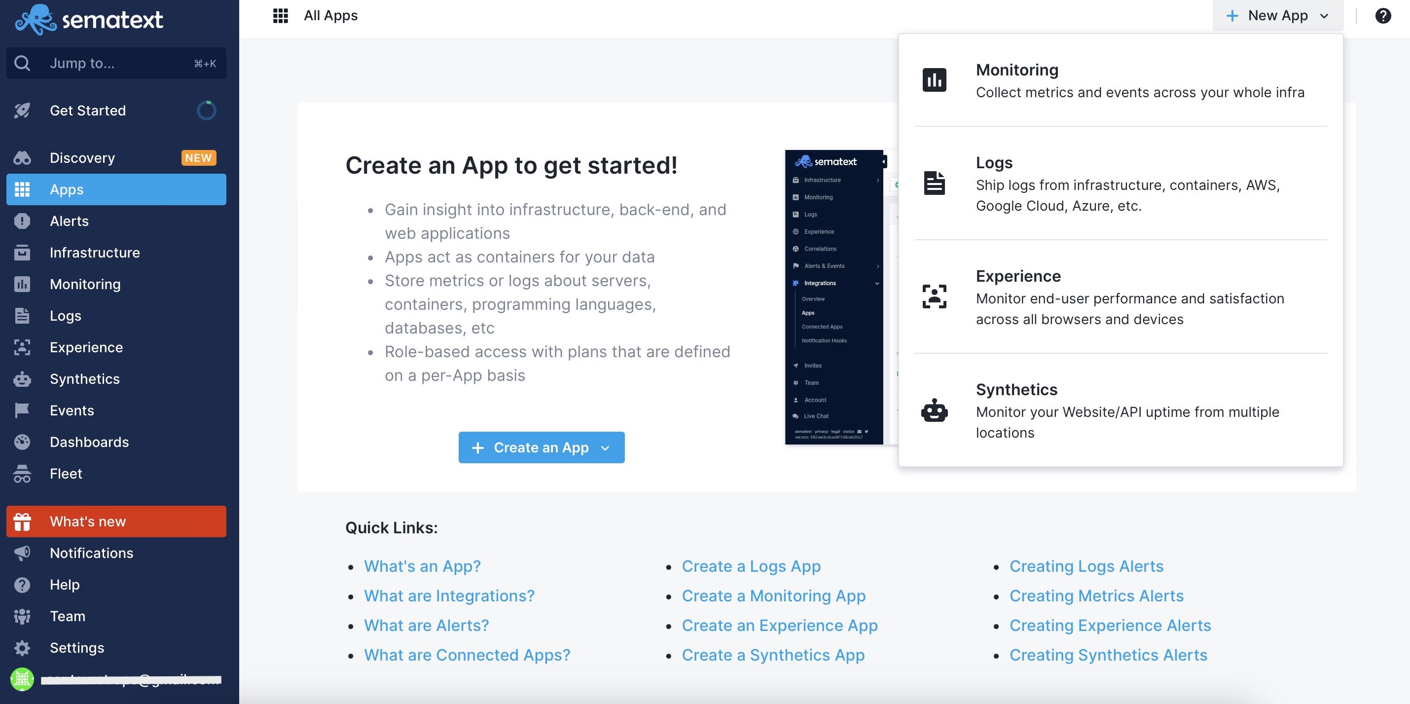Sematext Cloud - Add New App