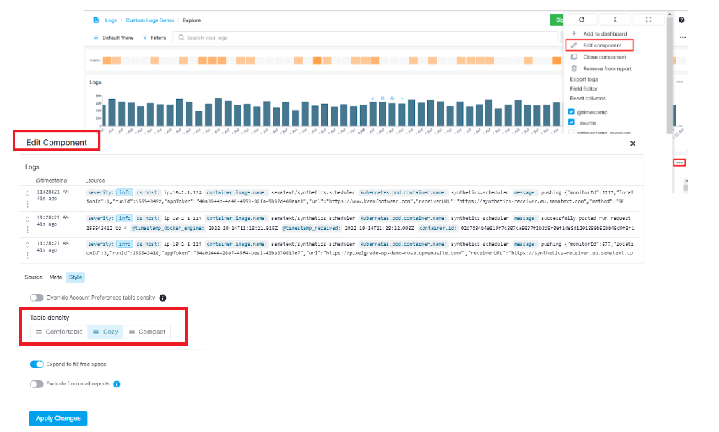 Sematext Cloud Logs Guide - Edit Logs Component