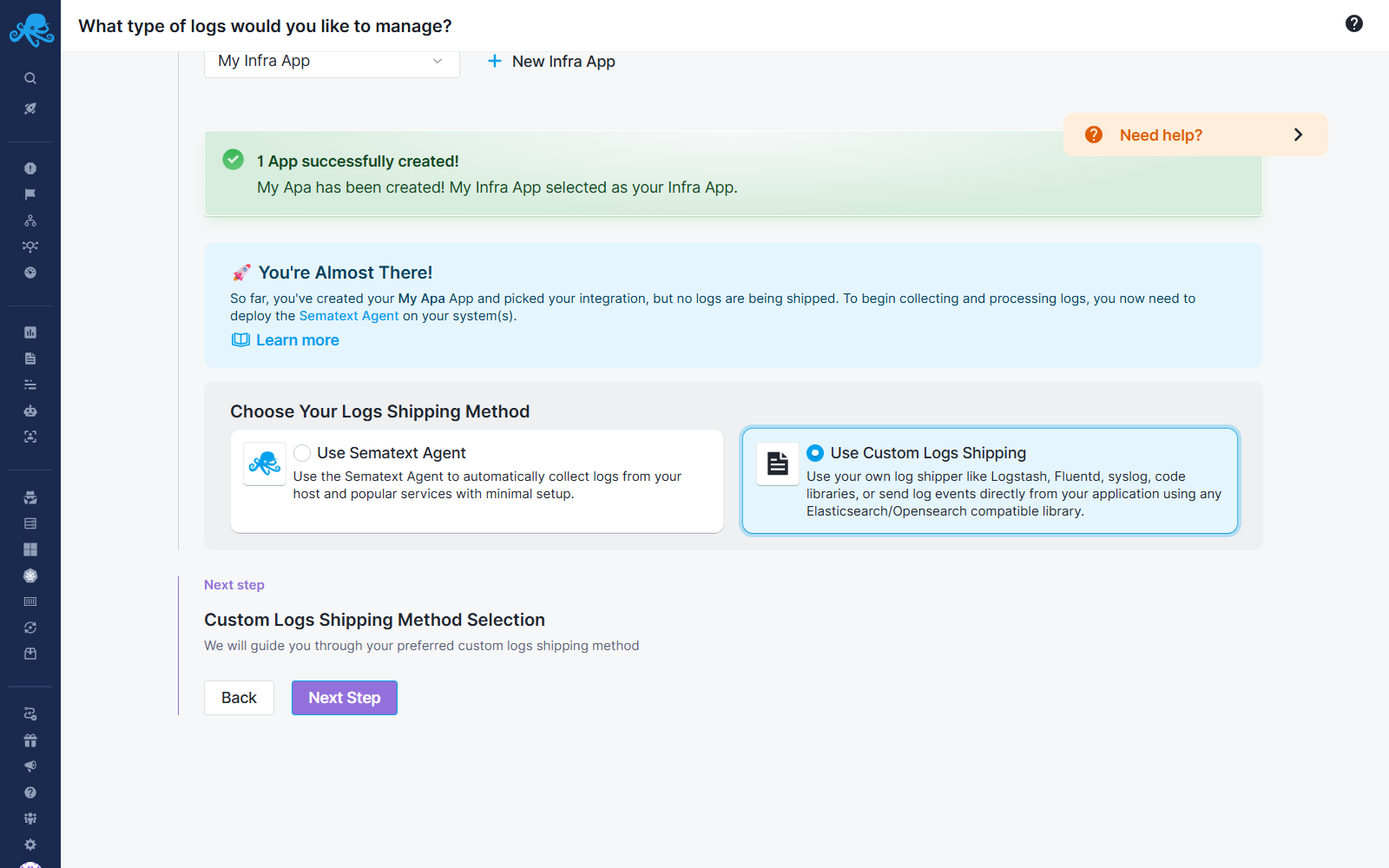 Custom Integrations Selected