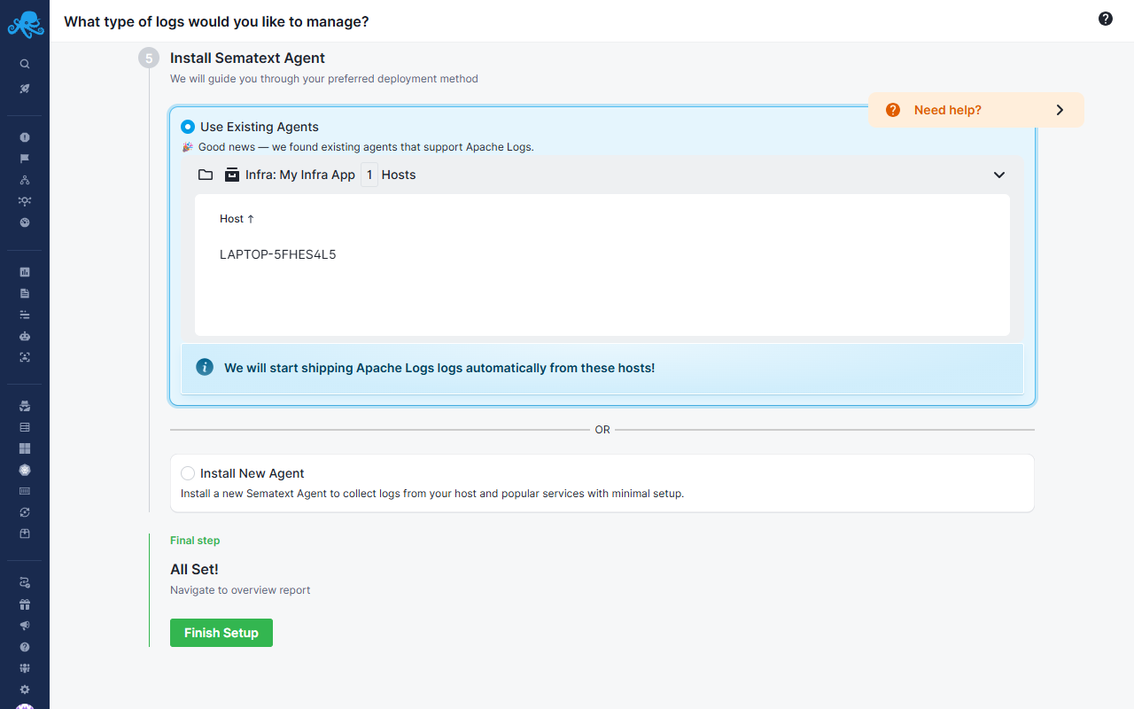 Logs App Existing Agent