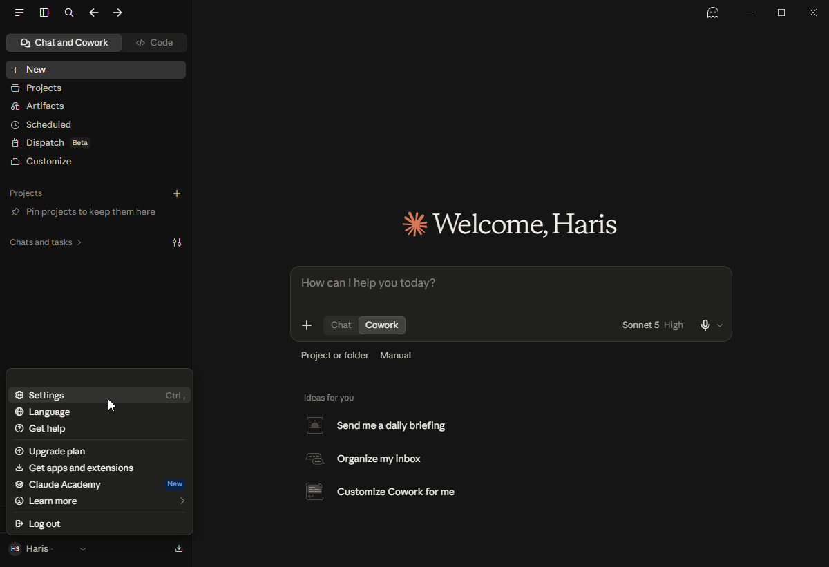 Settings screen