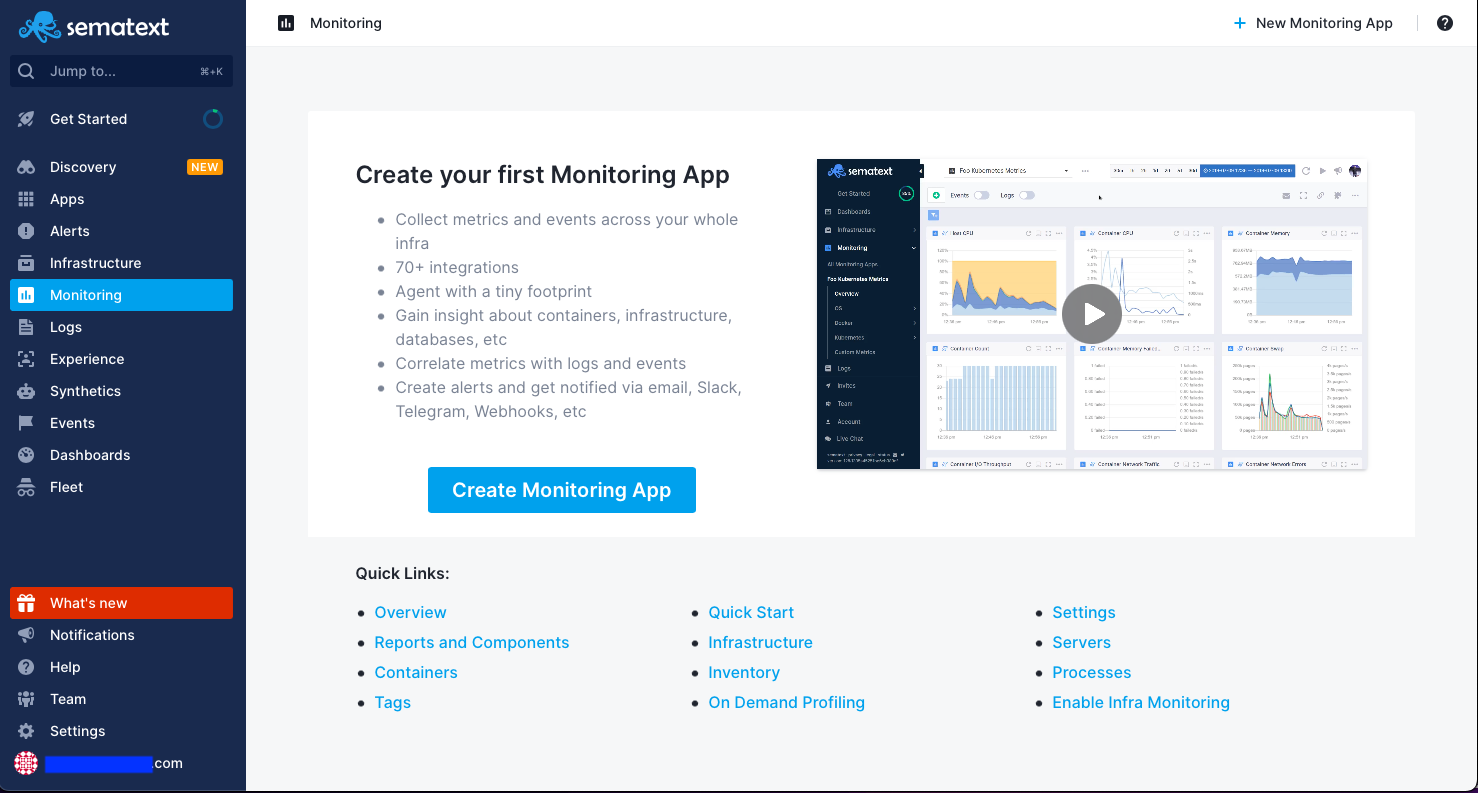 Create a new Sematext Monitoring App