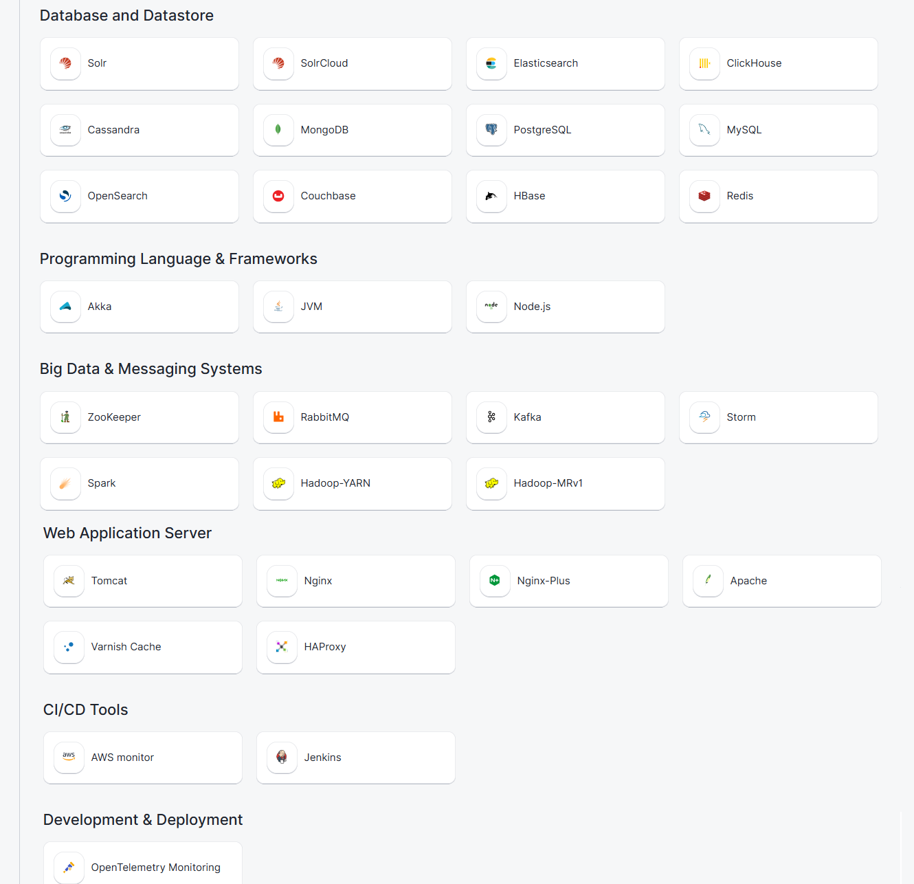 Select a Monitoring Integration Select a Monitoring Integration UI screen