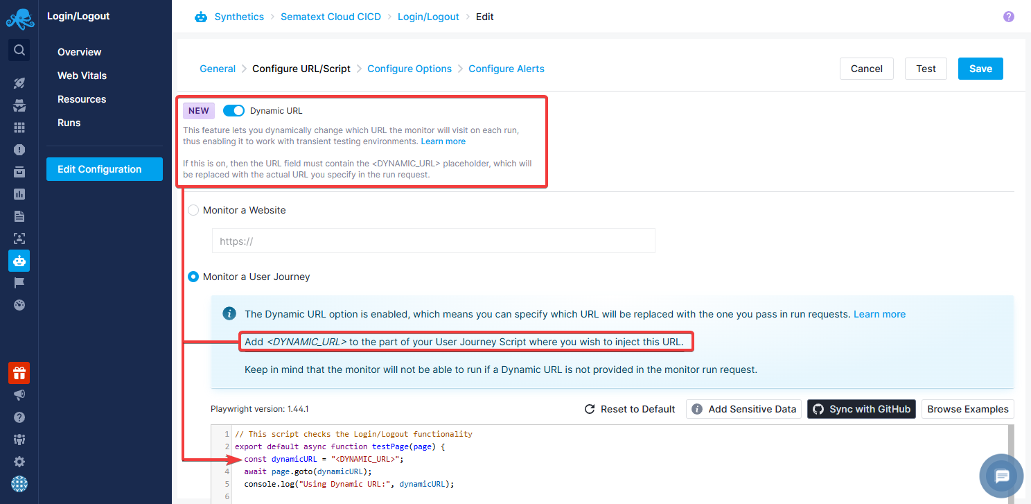 Dynamic URL for CI/CD Browser Monitors