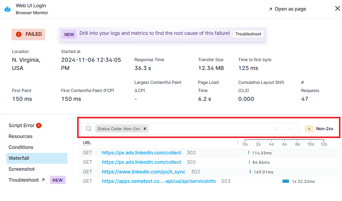 Response Codes Browser Monitor