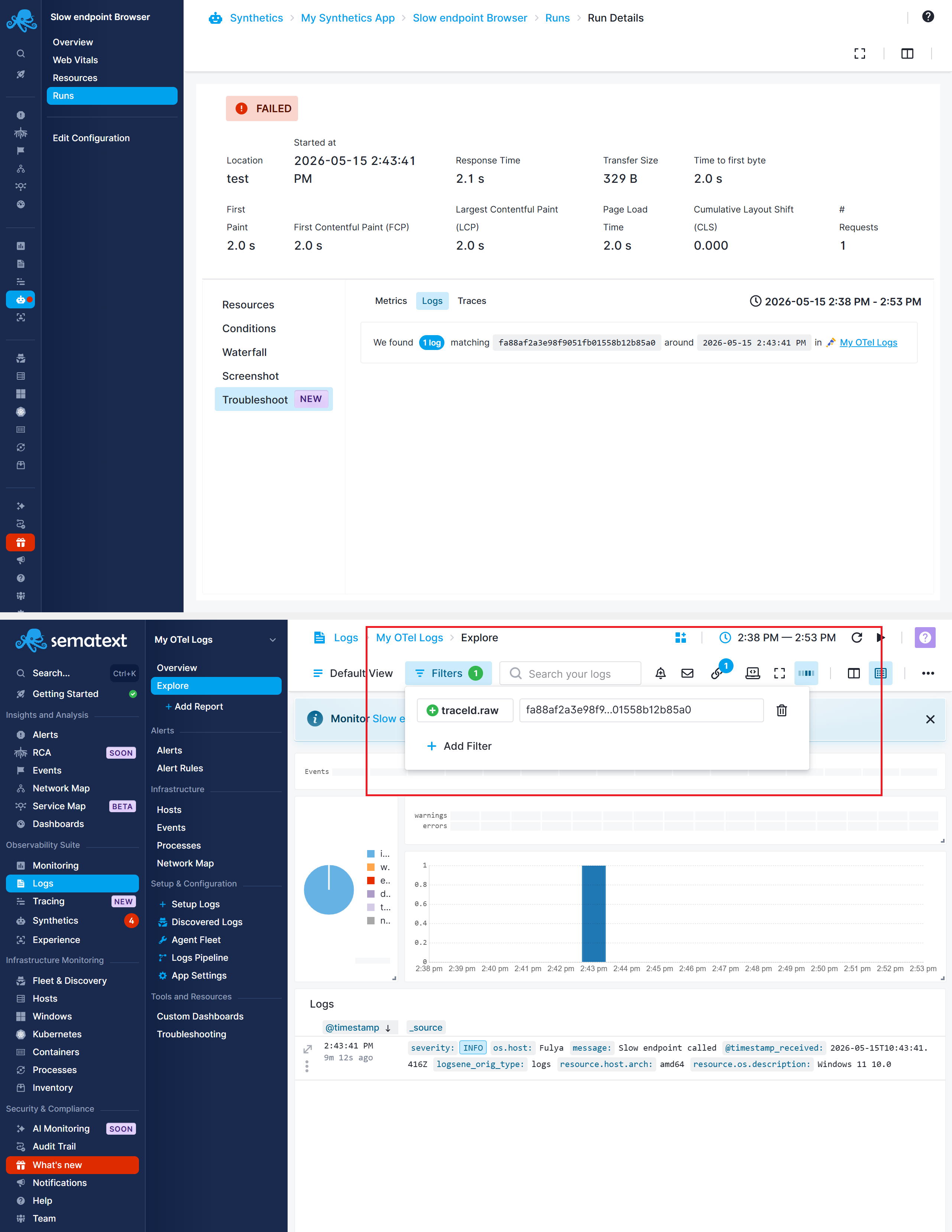 Logs Tab - Matched by Trace ID