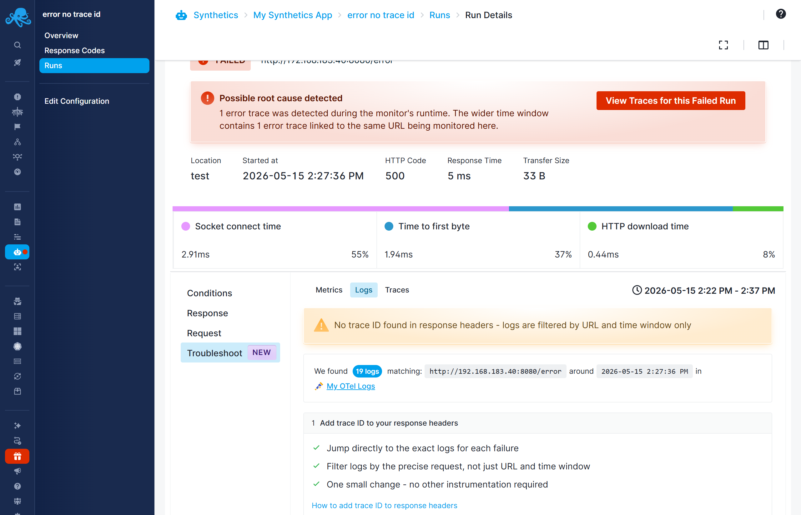 Logs Tab - Matched by URL and Time Window
