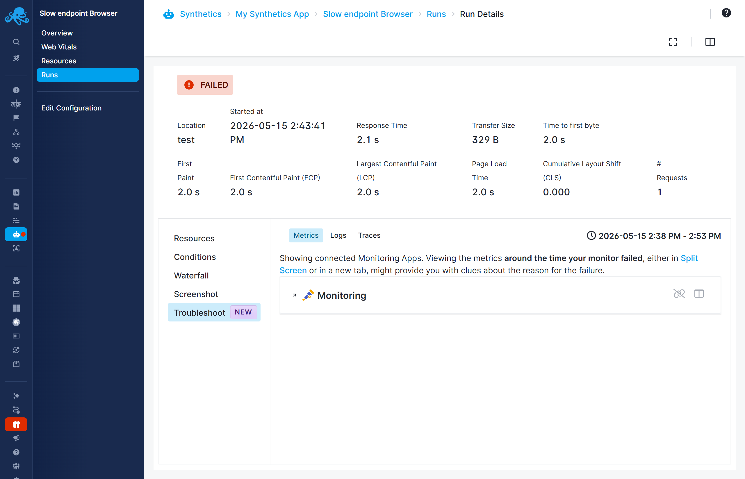 Metrics Tab - Connected Monitoring Apps