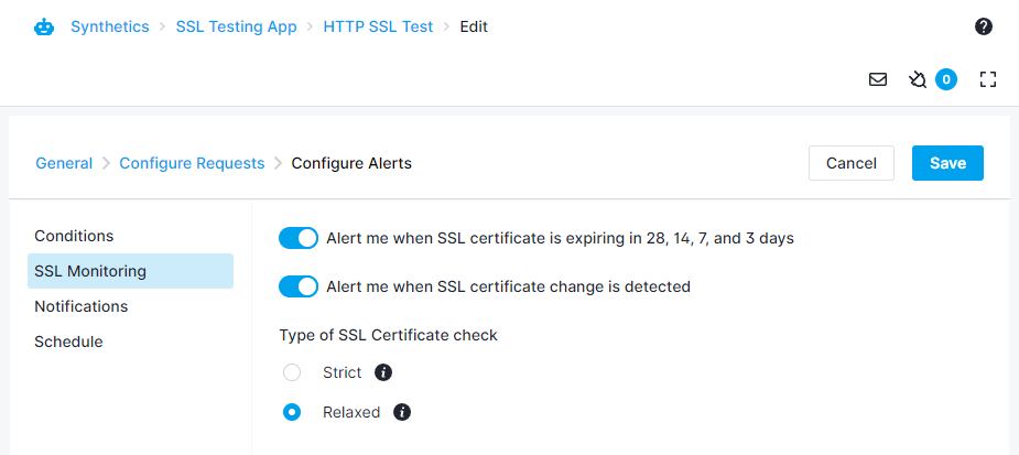 Relaxed SSL certificate check