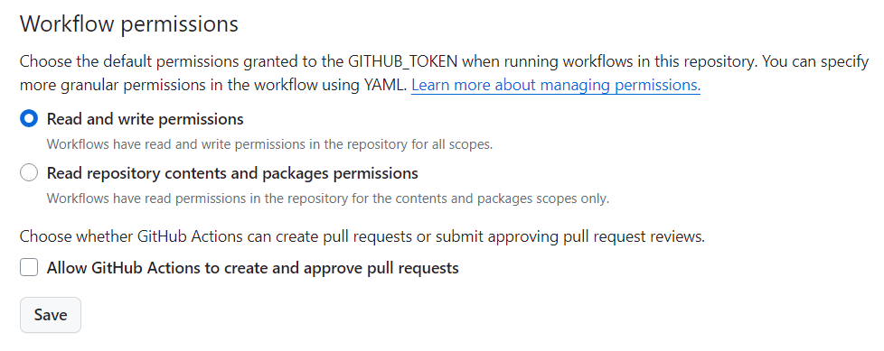 Setting Workflow permissions for your repository