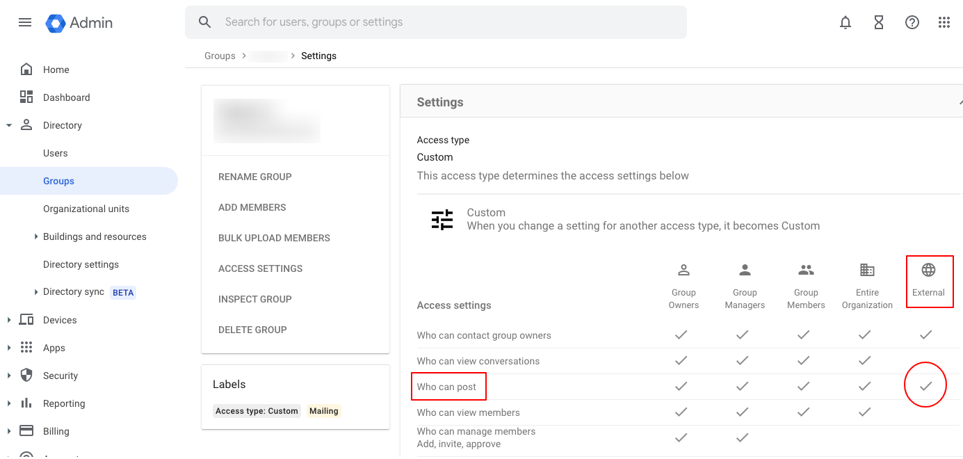 Google Group Settings