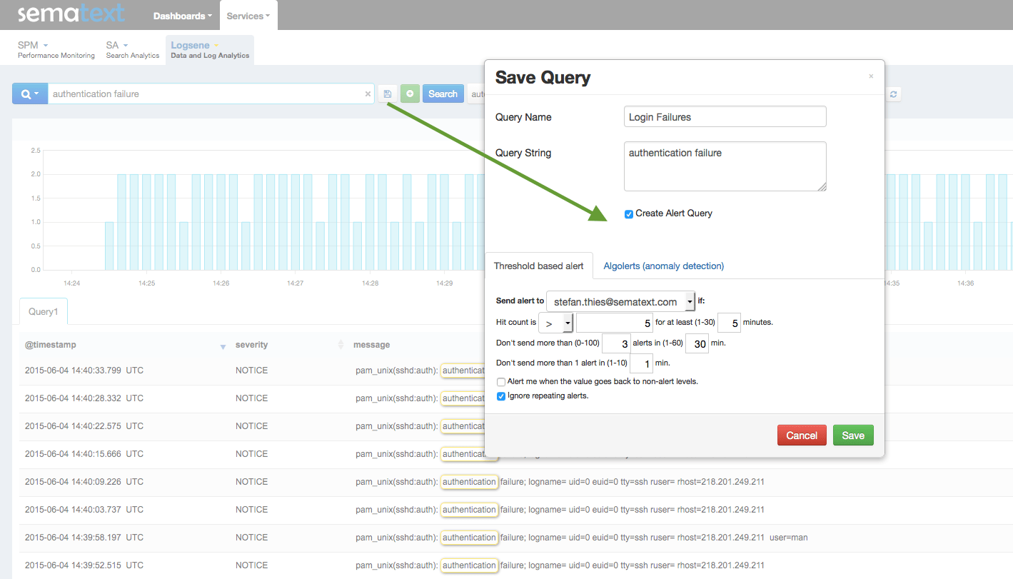 Threshold-based alert in Logsene