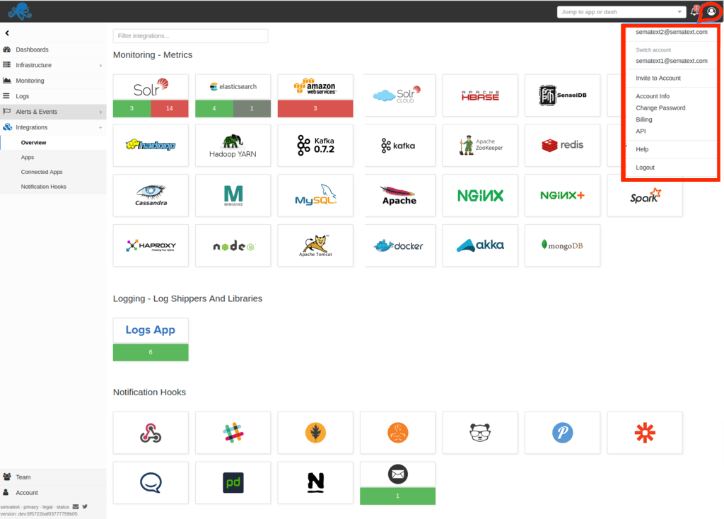 Sematext Alert Rules & Notification Hooks Sharing