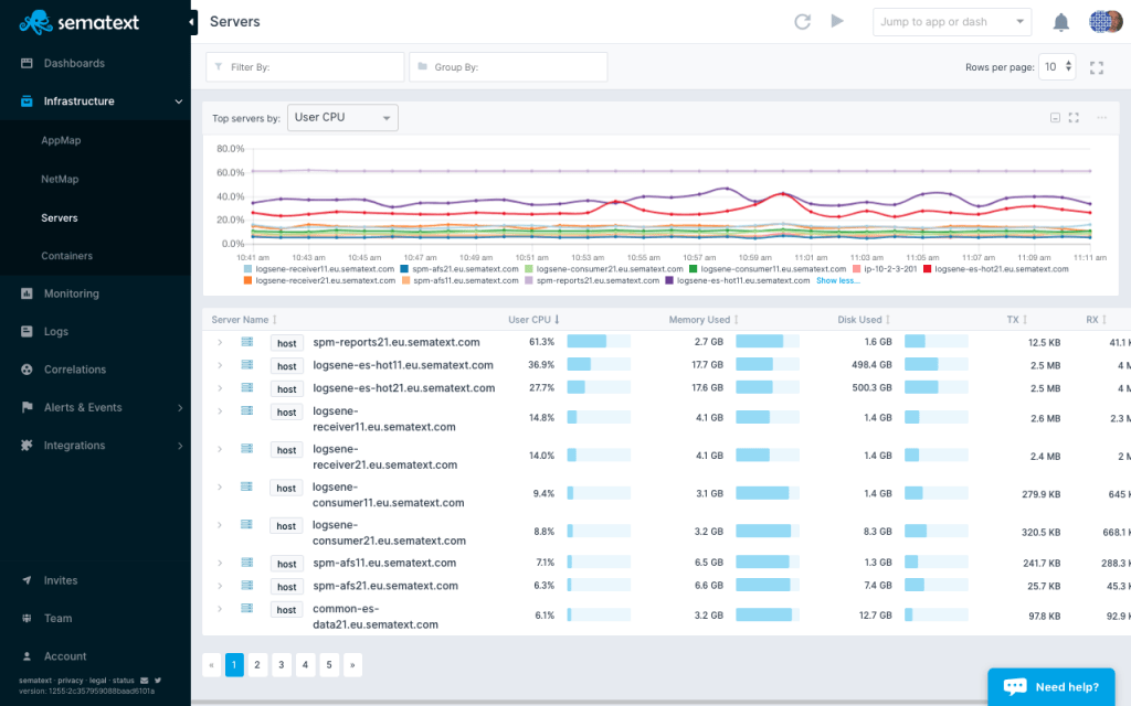 New Servers View In Sematext Cloud - Sematext