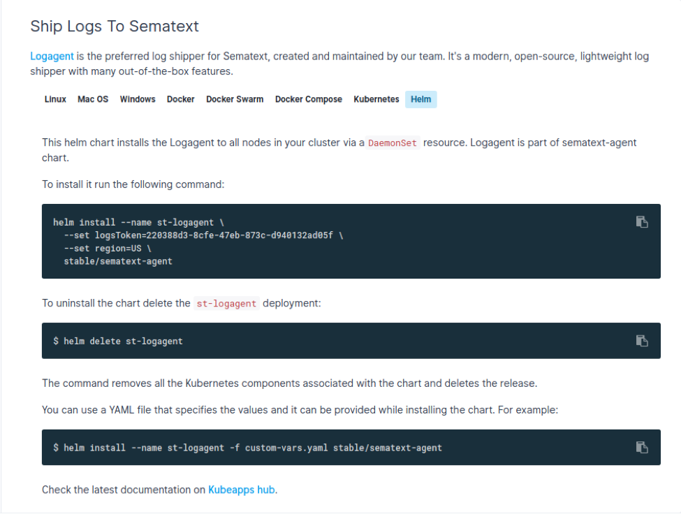 Shipping logs to sematext