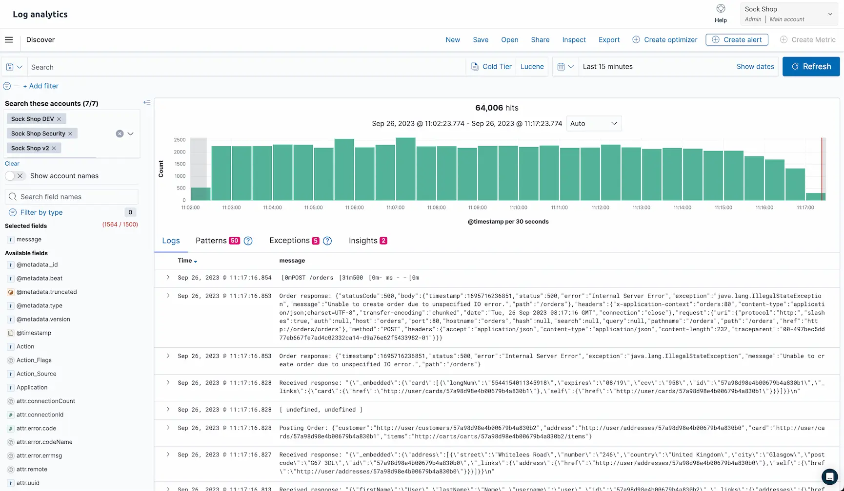 Logz.io log monitoring and analytics dashboard