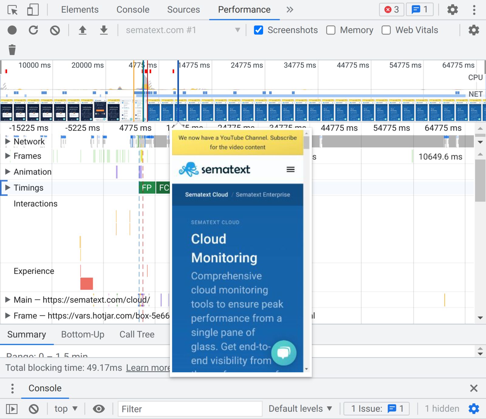 monitor core web vitals