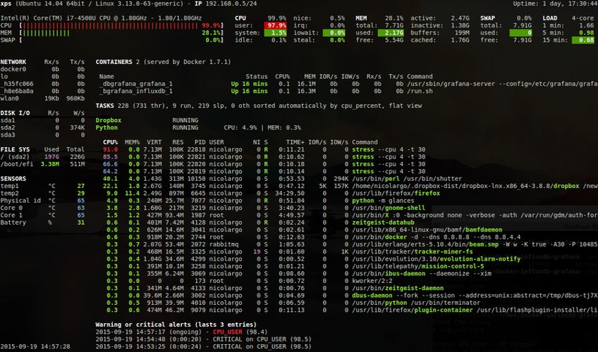 Glances Ubuntu server monitoring panel