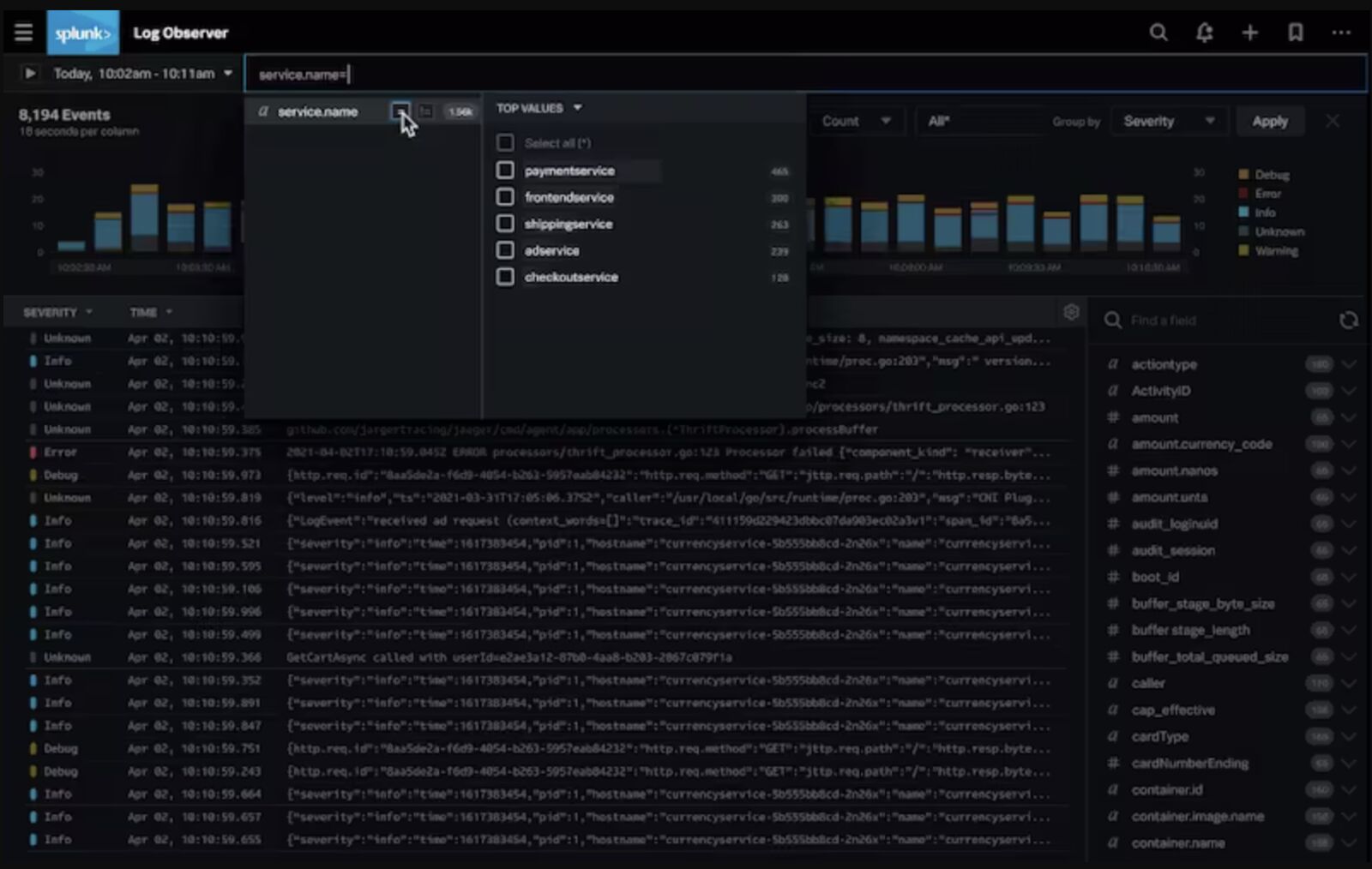 Datadog log monitoring screenshot