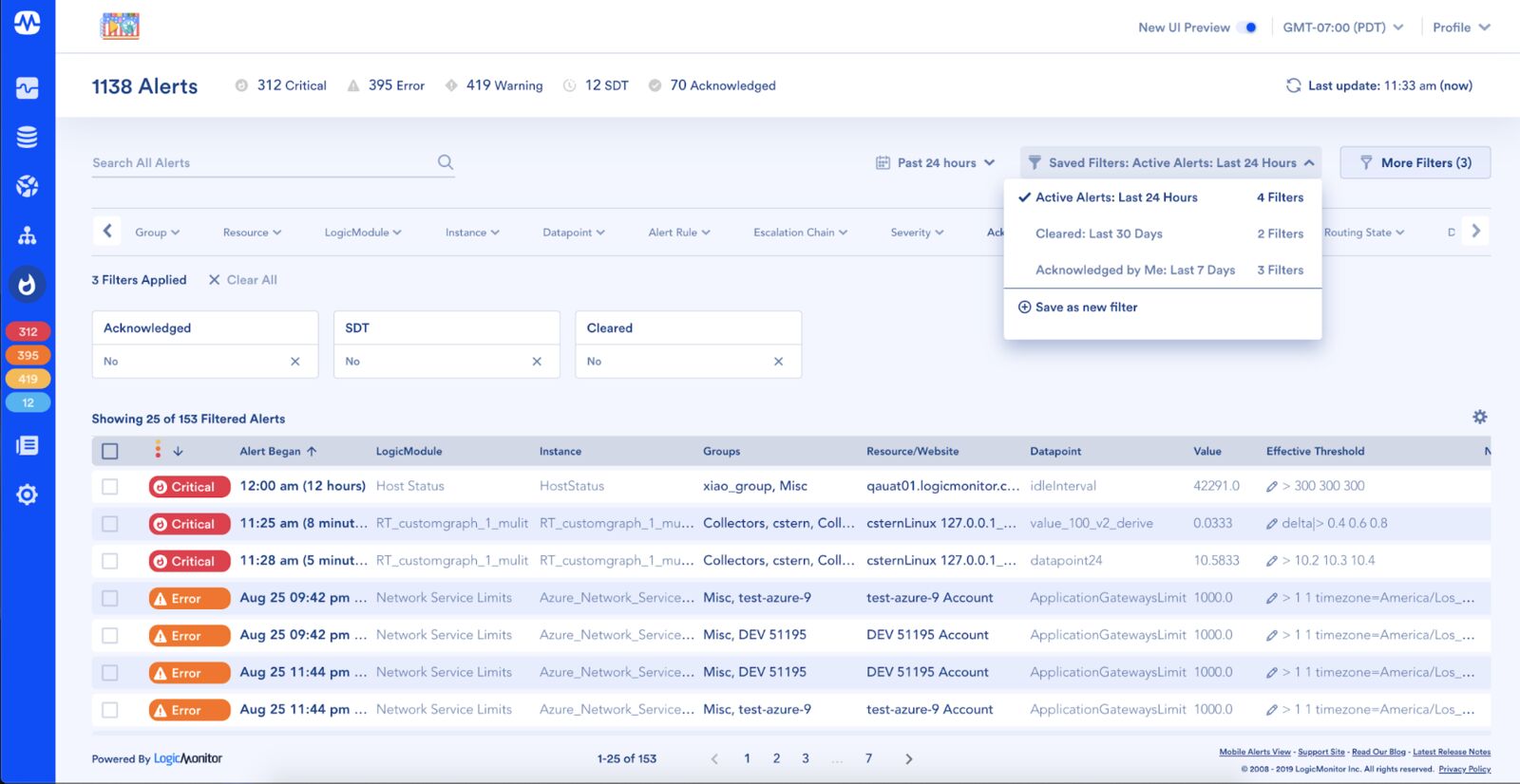 LogicMonitor Alerts Dashboard