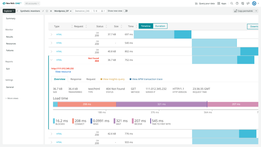 New Relic API monitoring