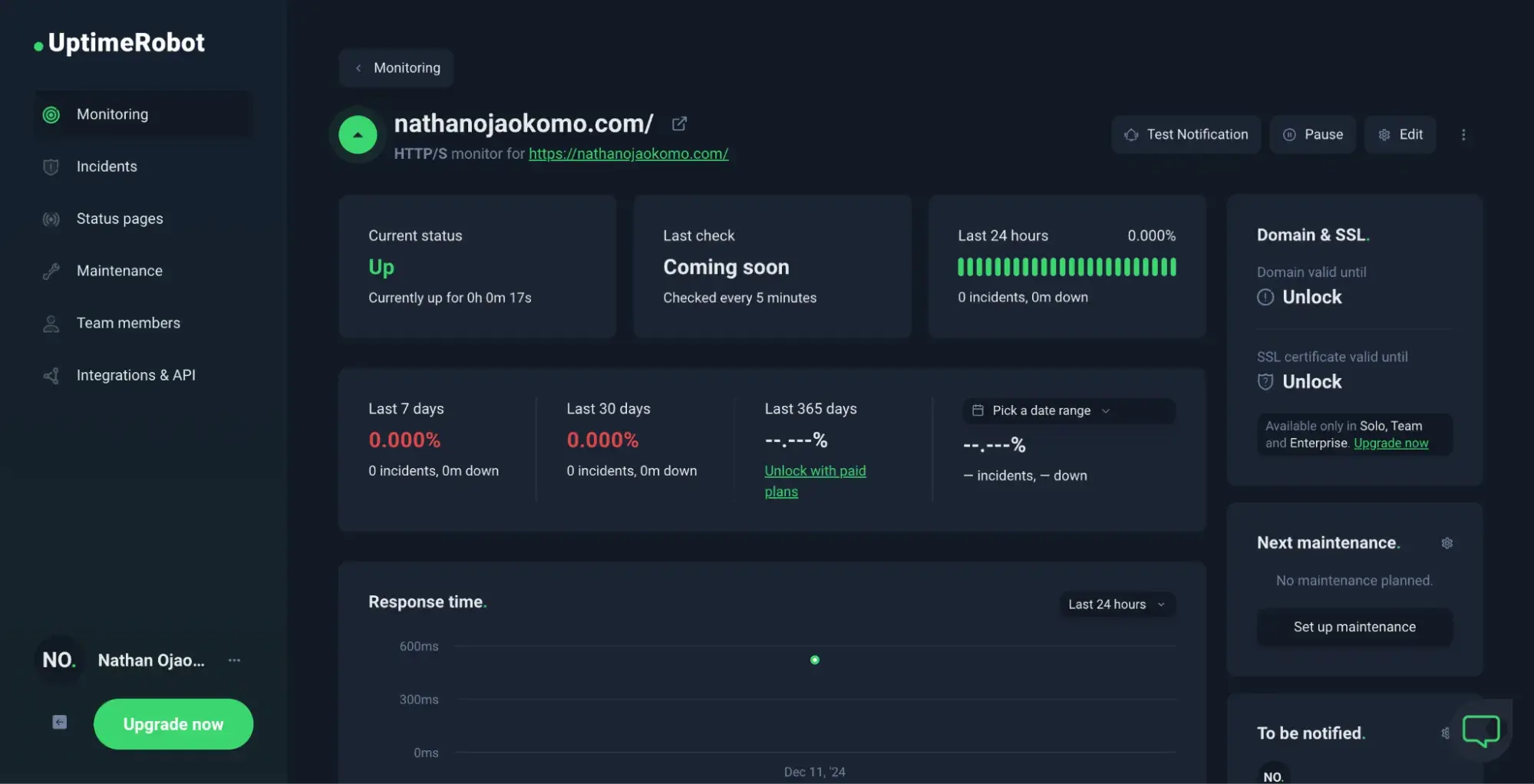 UptimeRobot API monitoring