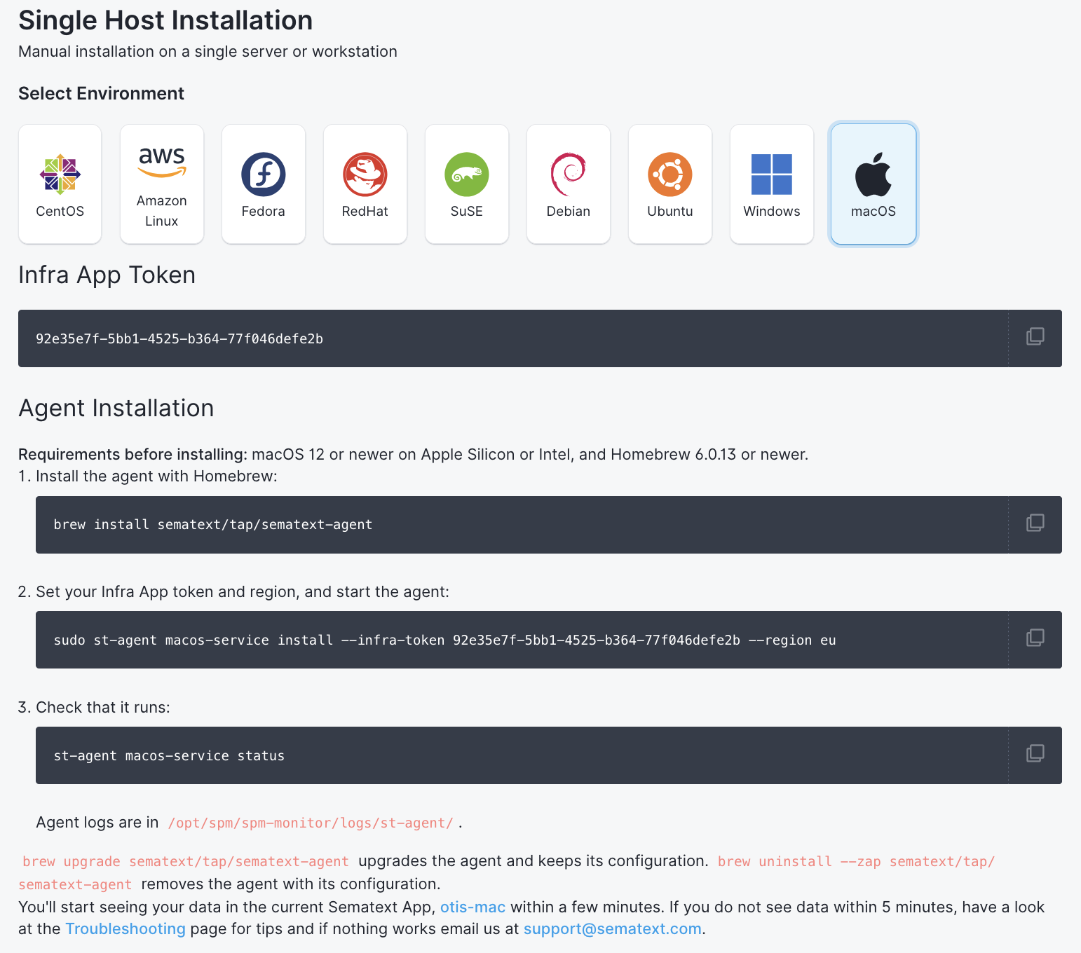 Sematext Agent MacOS Installation